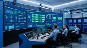 Invertor hibrid industrial și ecran de monitorizare software EMS pentru sistem BESS