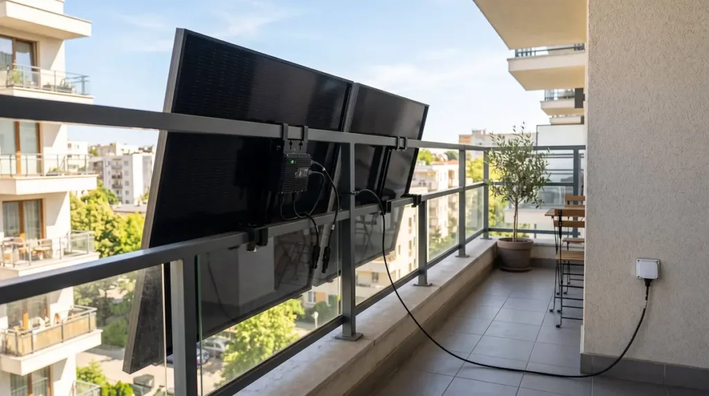 Kit de panouri solare de balcon Plug and Play conectat la micro-invertor și priză casnică