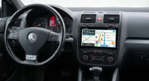 Navigatie dedicata Android cu ecran 2K QLED de 10.36 inch montata pe bordul unui VW Golf 5