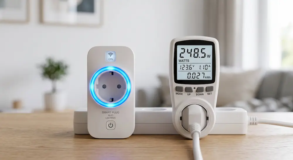 Comparație între o priză inteligentă Smart Wi-Fi cu monitorizare de consum și un wattmetru digital de priză
