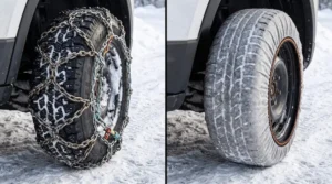 Comparație între lanțuri antiderapante din oțel și huse textile pentru zăpadă montate pe roți